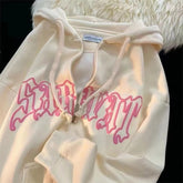 Vintage Zip Up Letter Print Hoodies